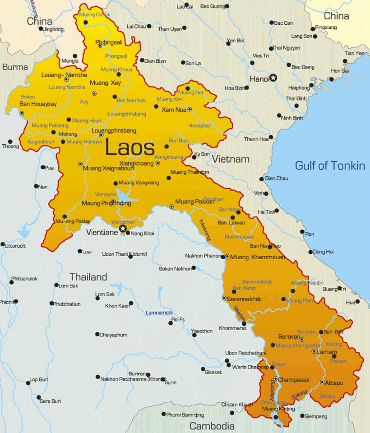 लाओस एक नक्शे पर