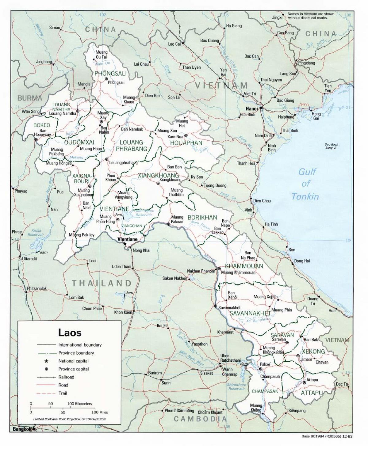 लाओस के नक्शे के साथ शहरों