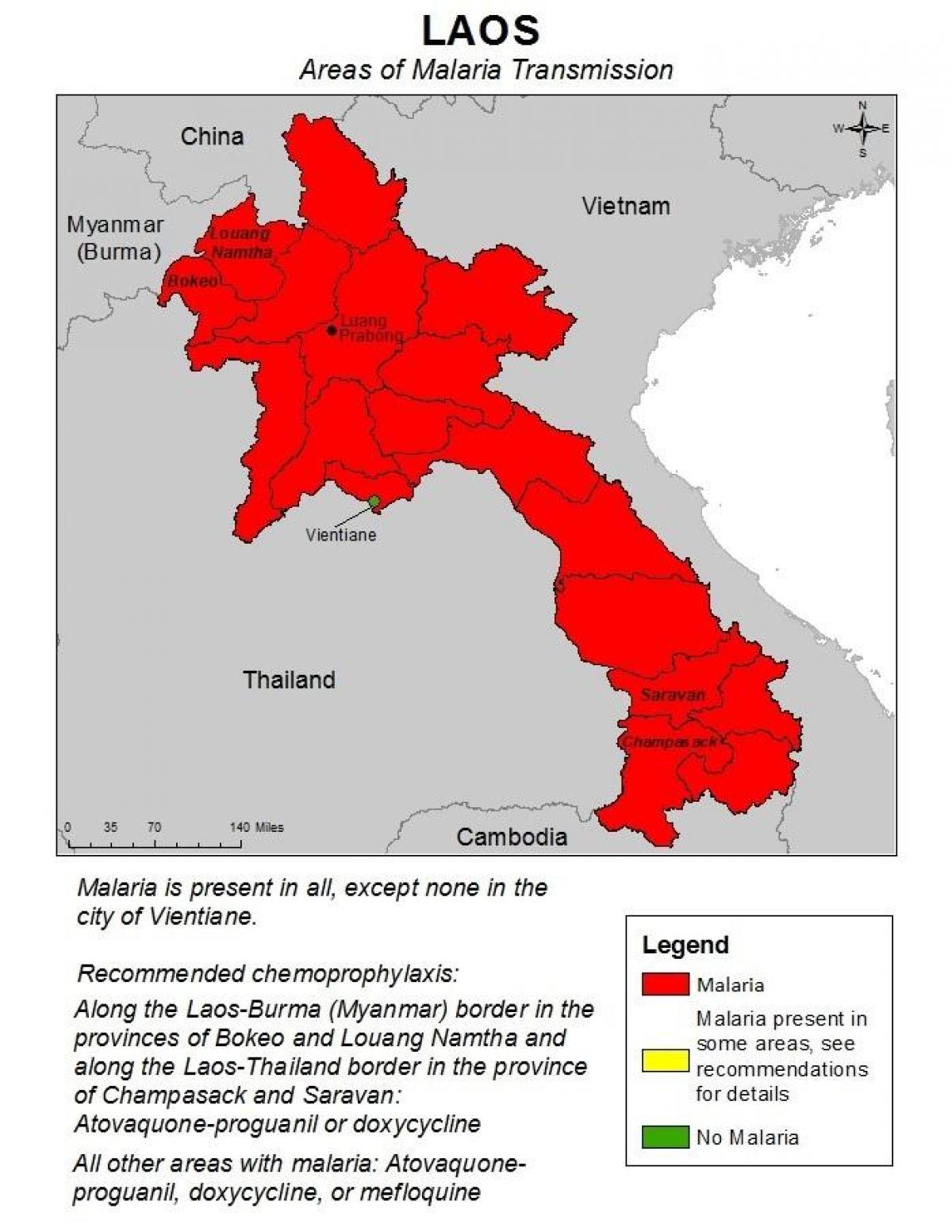 नक्शा लाओस के मलेरिया 
