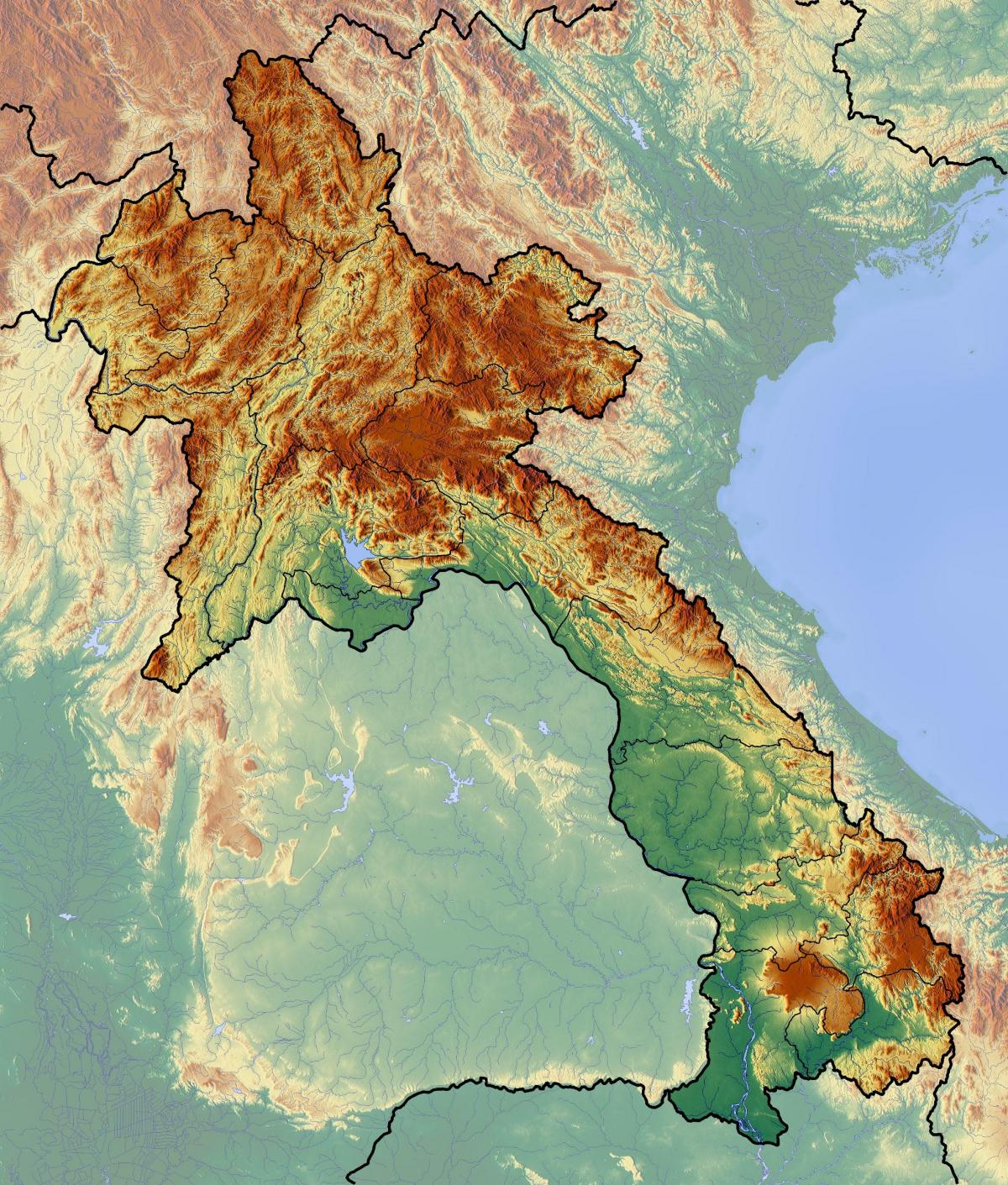 नक्शा लाओस के स्थलाकृतिक