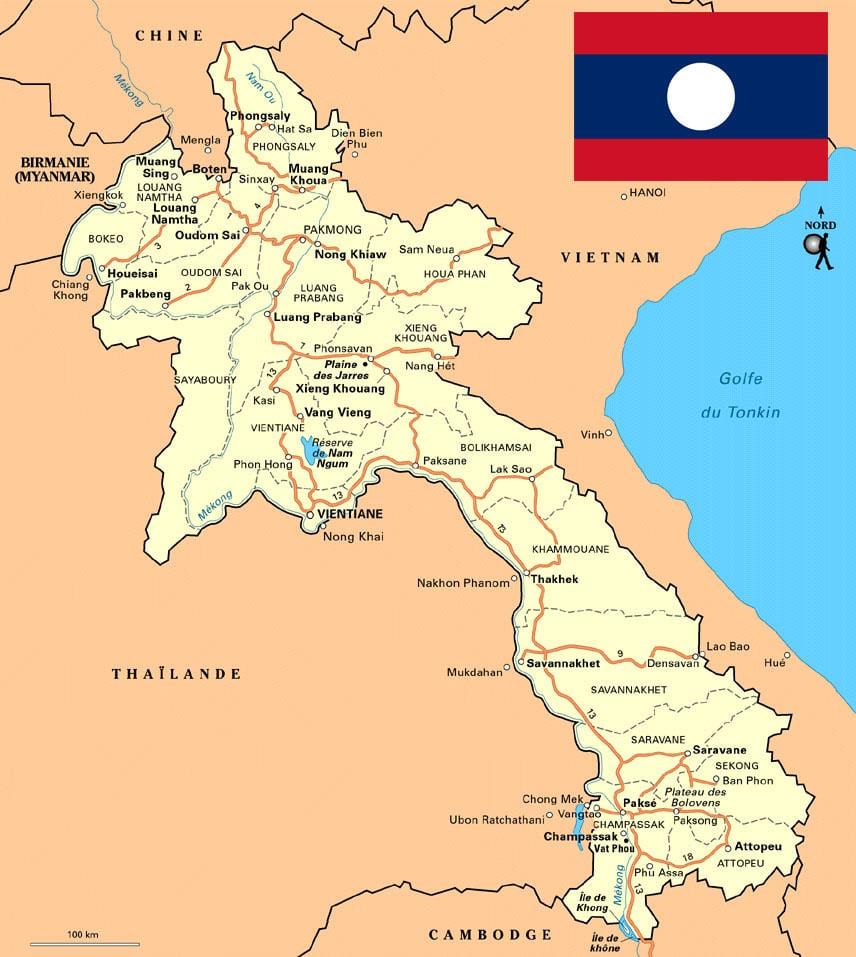 नक्शे के दक्षिणी लाओस