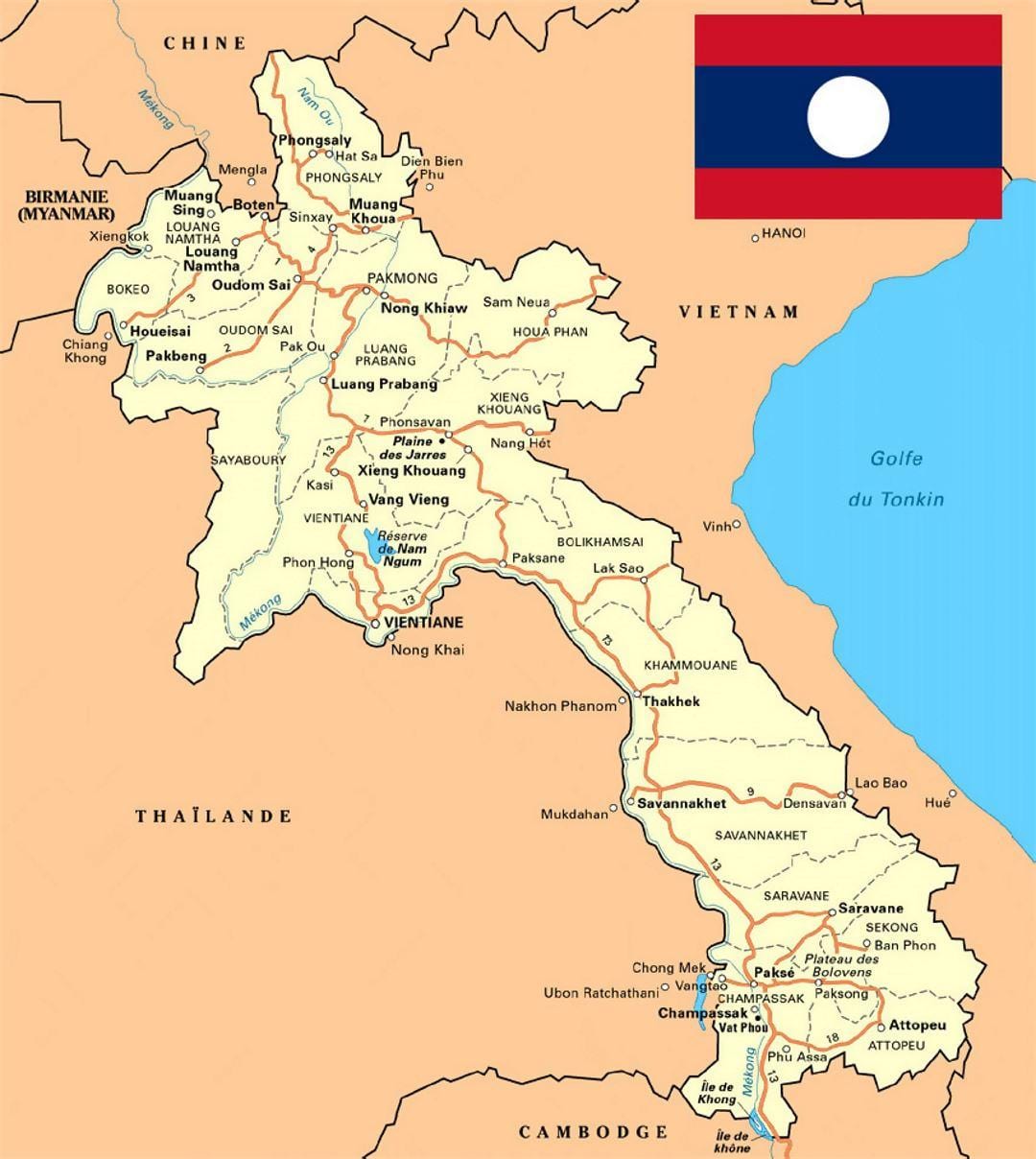 के विस्तृत नक्शे लाओस